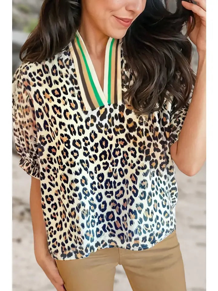 Leopard Color Block Half Sleeve