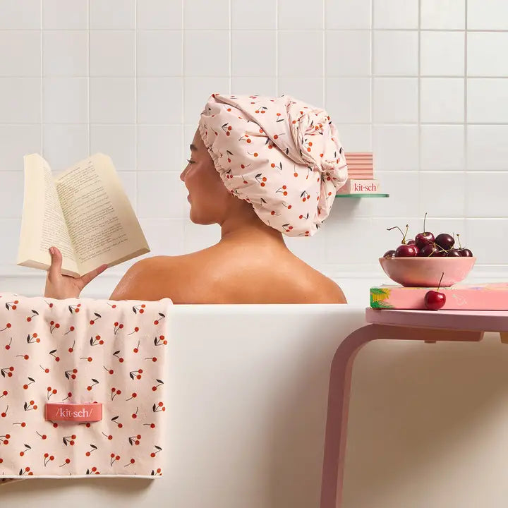 Satin Lined Cherry Shower Cap
