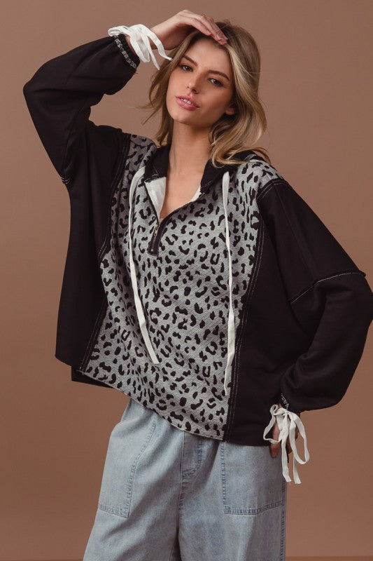 Leopard and Black Oversized Hoodie