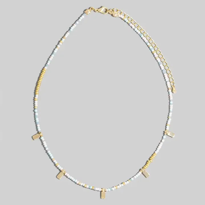 Rectangle Station Charms Seed Beaded Necklace