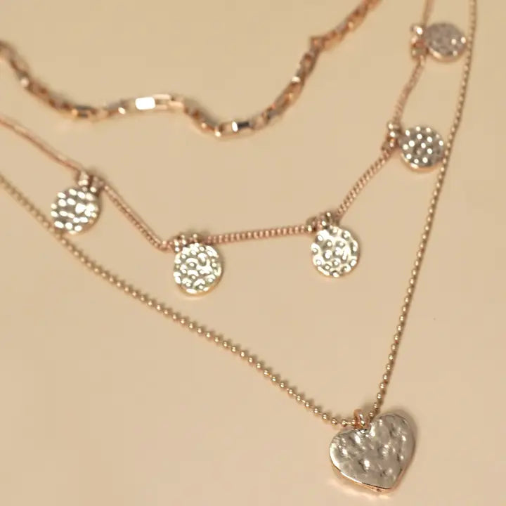 Multi Layer Hammered Disc Heart Necklace