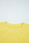 Yellow Cream Drop Shoulder Puff Sleeve Crop Pullover Drawstring Wide Leg Pants Set