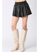 Leather Pearl Embellished Skort