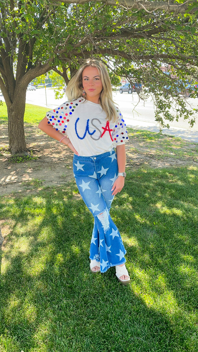 Stunning Star Distressed Flare Jeans